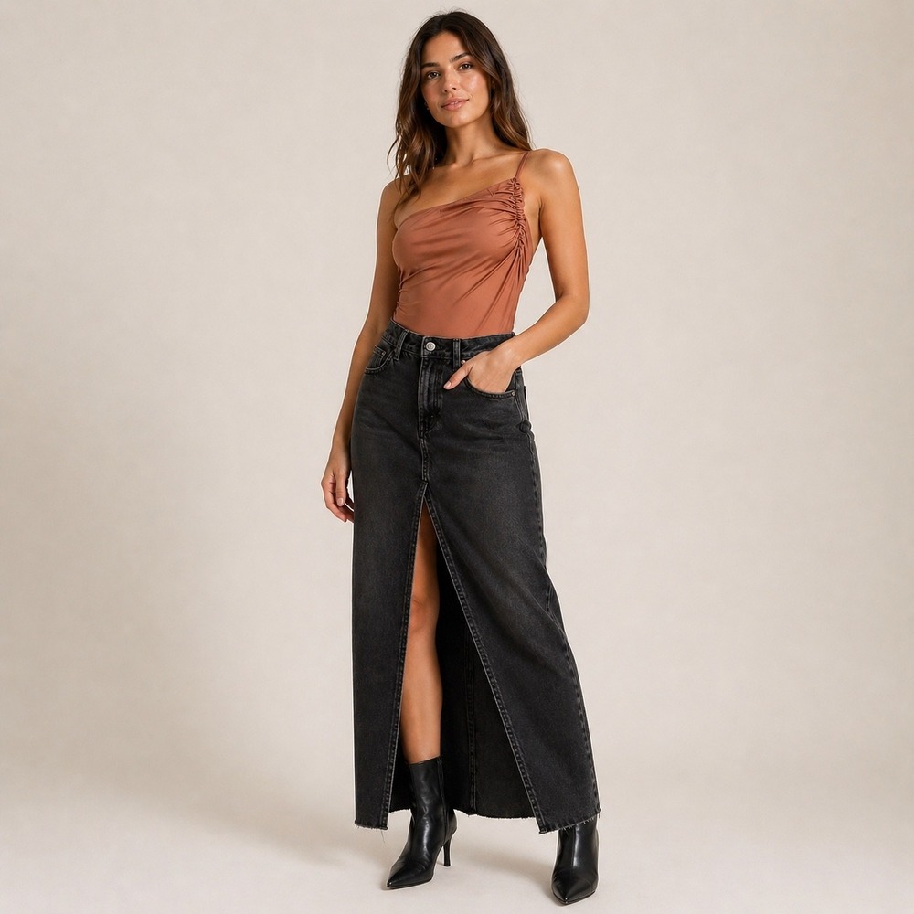 Mono B Womens One Shoulder Ruched Bodysuit Terracotta Clay Orange New